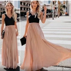 VICI High & Defined Black Faux Leather Maxi Dress Blush Pink Large Long Flowy